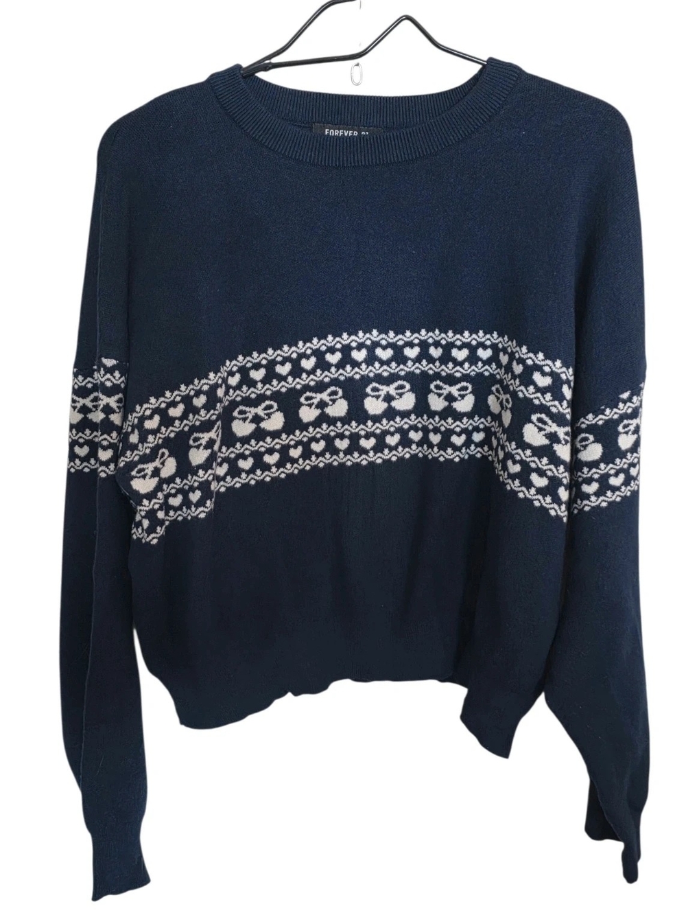 Forever 21 Navy and White Fair Isle Crewneck Sweater